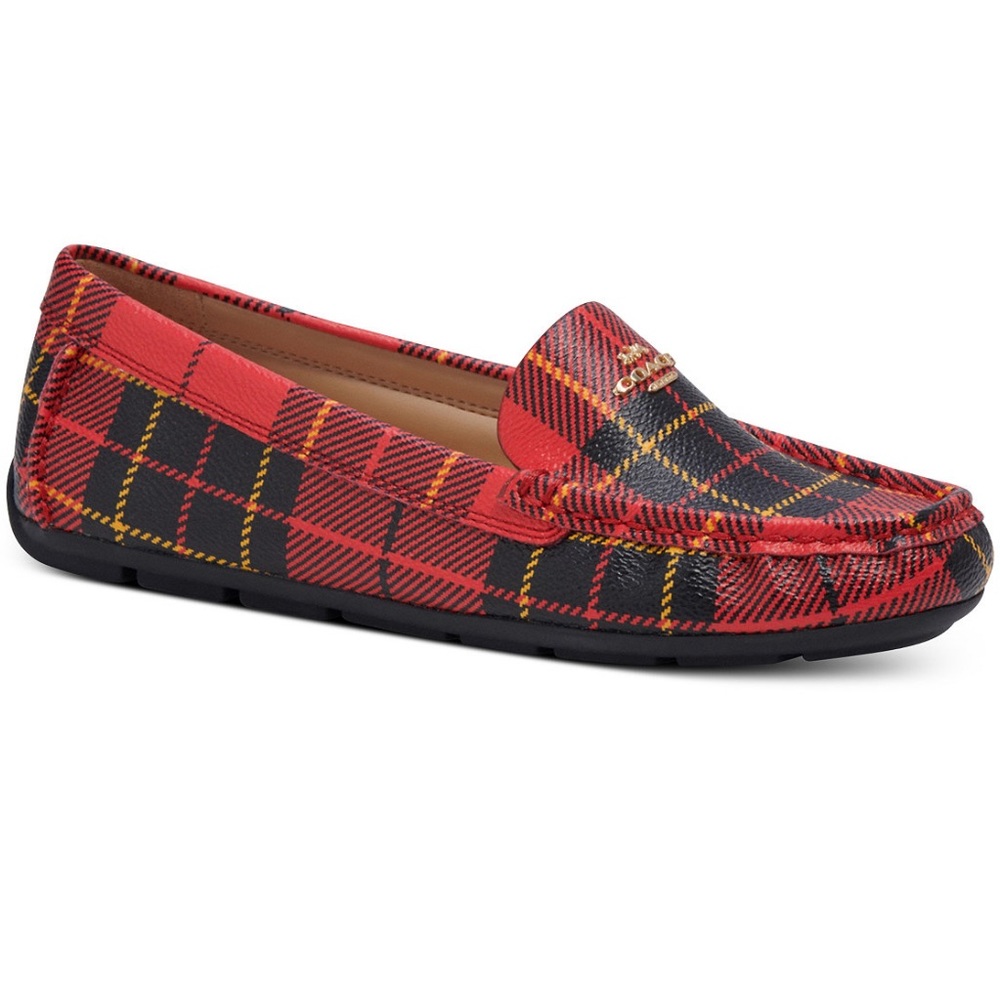 Coach Marley Leather Red and Black Plaid Driver Loafers- Size 7.5- EUC